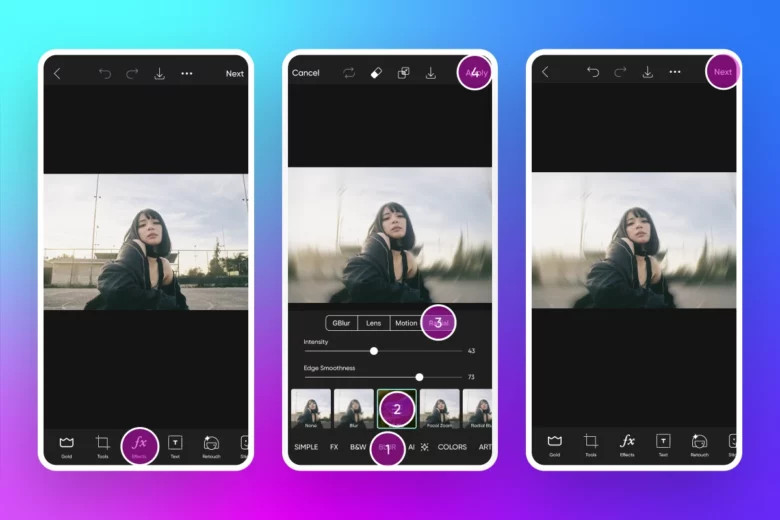 Picsart Blur Tool Interface