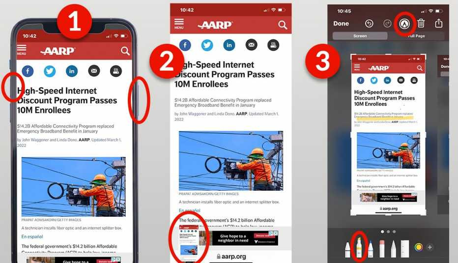 Steps to screenshot a photo on iPhone with button combinations for different models.