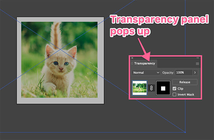 Adjusting opacity with a mask in Illustrator's Transparency panel.