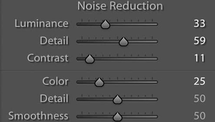 alt text: Close-up of the Noise Reduction section in Lightroom Classic, highlighting Luminance and Color Detail settings.