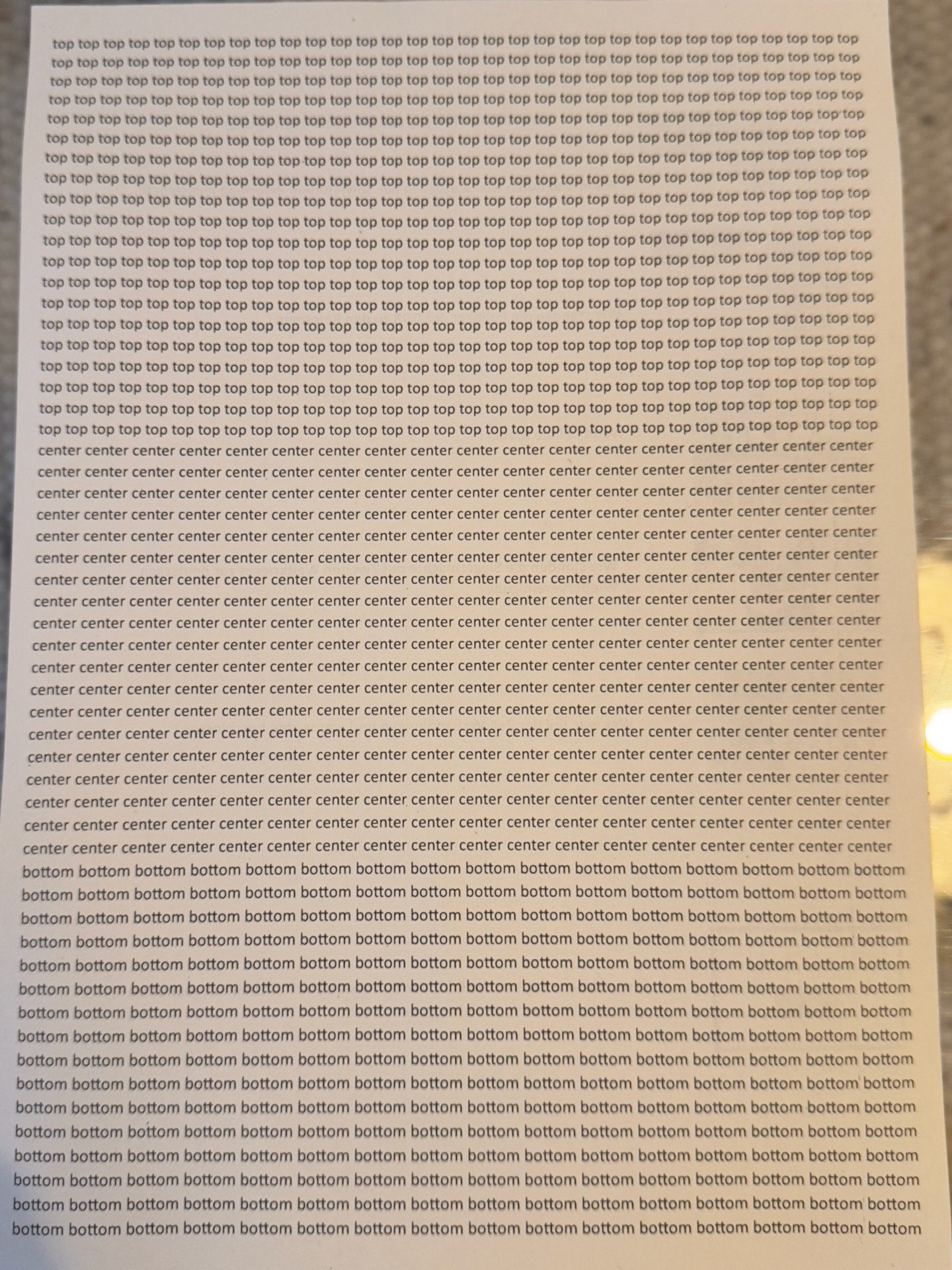 iPhone 15 Pro full page test sheet photo showing center sharpness but corner blur