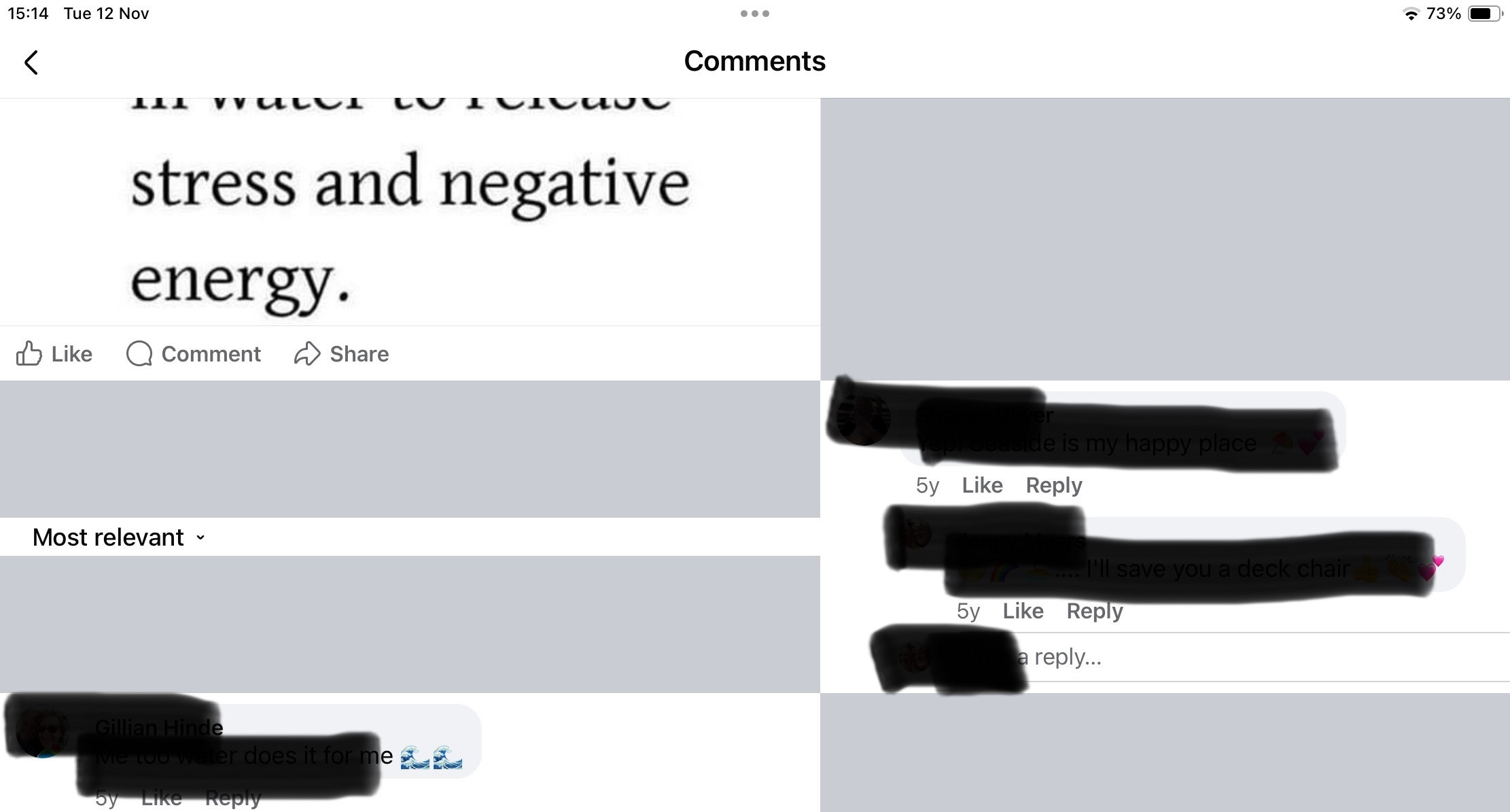Facebook app interface on an iPad