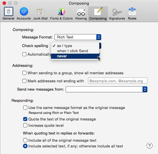 Changing email attachment settings