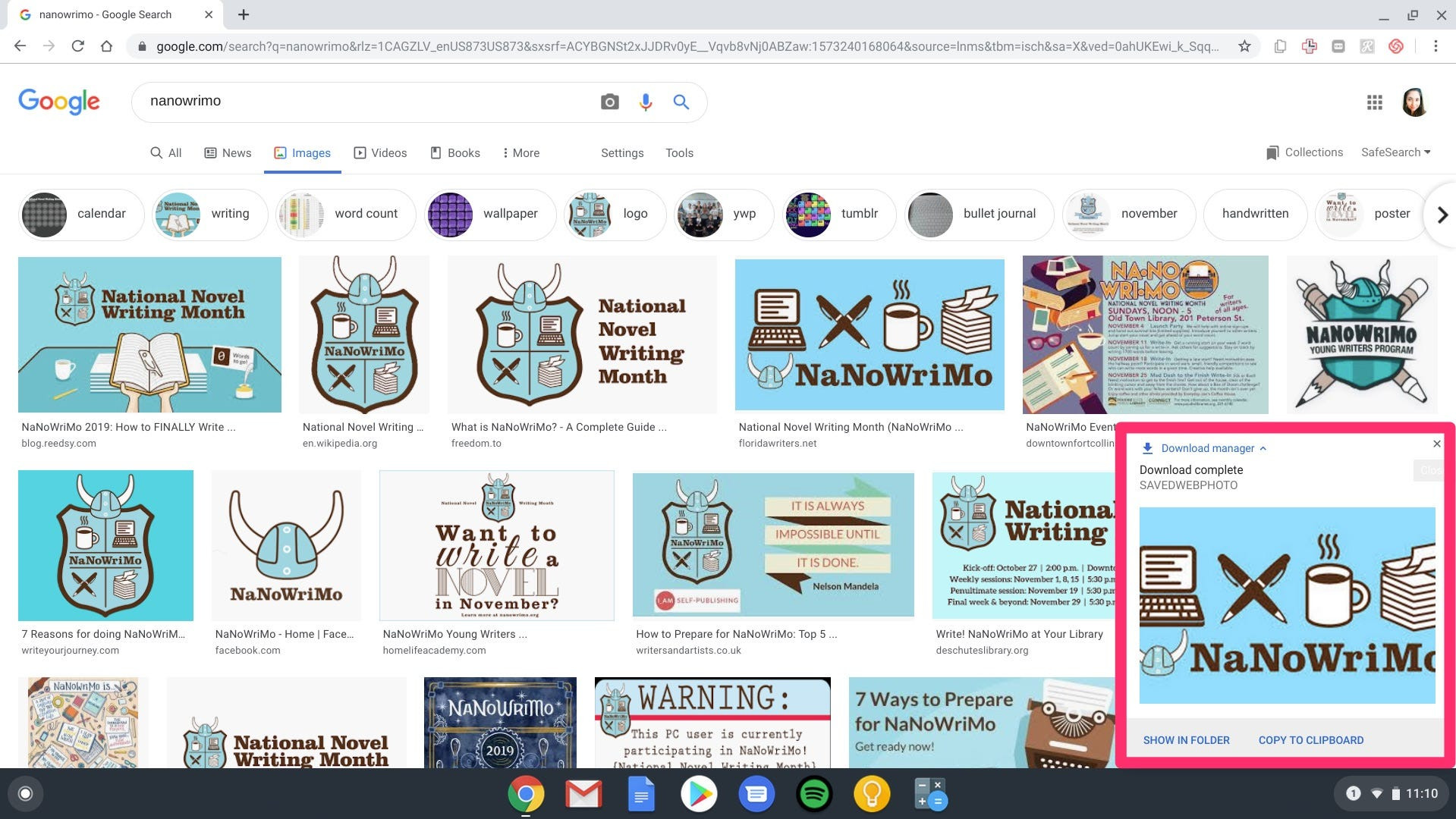 Click the 'Save' button to download image on Chromebook after selecting folder