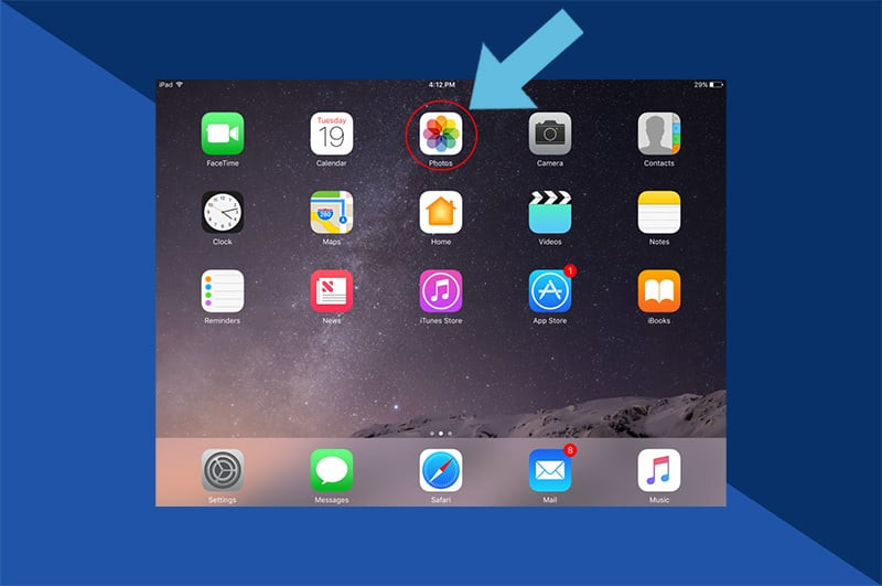 Opening the Photos app on an iOS device