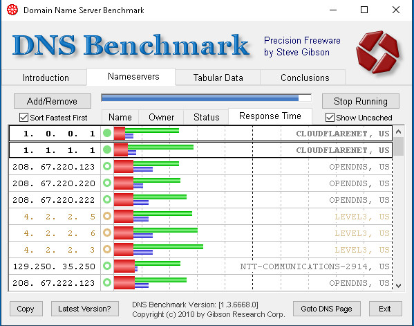 Example of optimal DNS server settings using 1.1.1.1 and 1.0.0.1 in network adapter configuration.