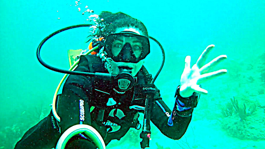 The author diving at Miami, Florida