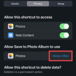 Shortcut Privacy Settings on iPhone