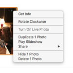 Contextual menu for a photo in Photos app, showing rotate options