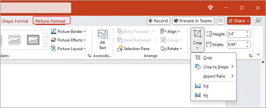 PowerPoint Ribbon Showing Picture Format and Crop Tool