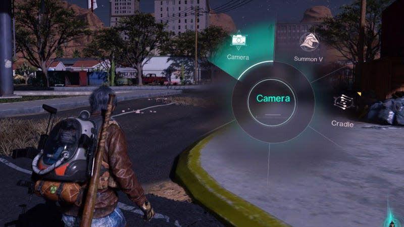 Accessing camera mode in Once Human through the radial menu. The camera option is highlighted.