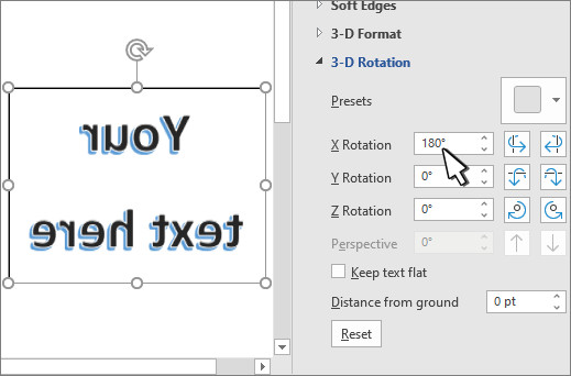 3-D rotation settings with X set to 180 deg