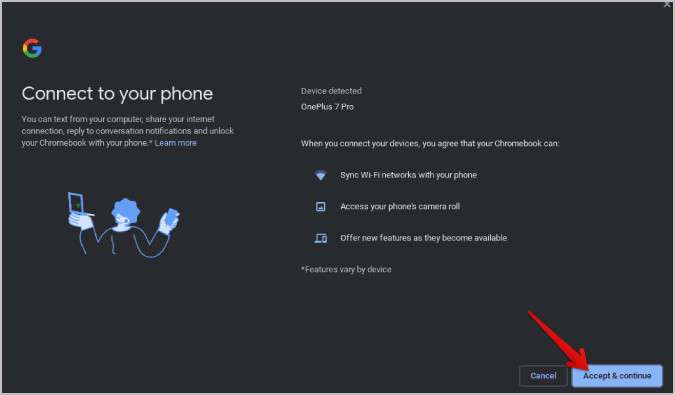 Accepting to connect the Android device with ChromeOS