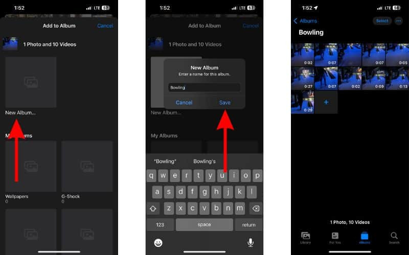 Adding photos to a new album for improved photo library navigation