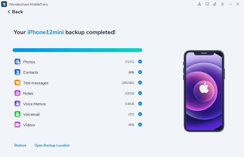 Starting photo transfer from iPhone to Mac using MobileTrans software
