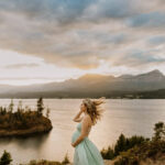 Maternity photo in a turquoise free people dress in the columbia river gorge