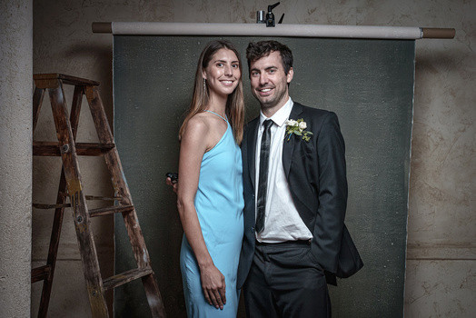 Close-up of Profoto B10 light used for wedding photo booth, showcasing professional lighting equipment