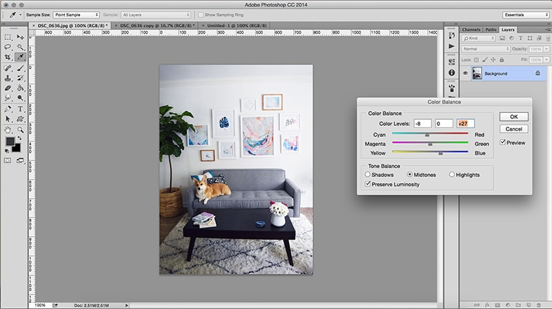 Using Photoshop's color balance tool to refine image brightness and color tones