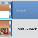 Photoshop Elements interface showing layers for printing a greeting card, demonstrating how to arrange front and back pages.