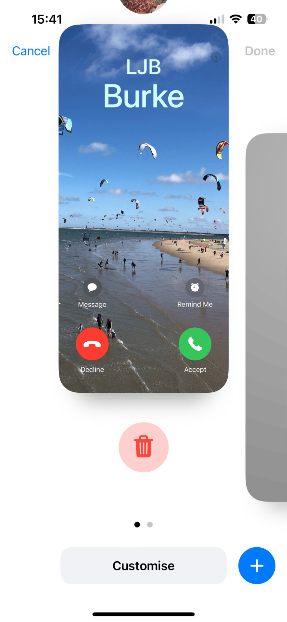 Deleting a contact photo on iPhone using the trash icon