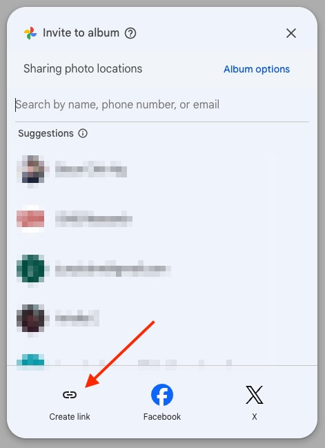 Create Link Button in Google Photos for Photo Sharing