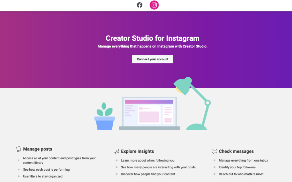 Instagram Creator Studio homepage dashboard