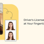 A graphic showing a US driver’s license photo taken with a phone app.