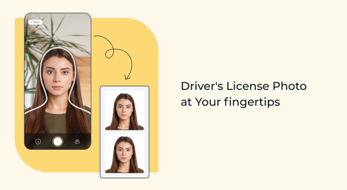 A graphic showing a US driver’s license photo taken with a phone app.