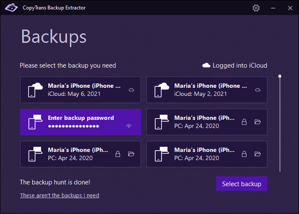 Enter Backup Password in CopyTrans Backup Extractor