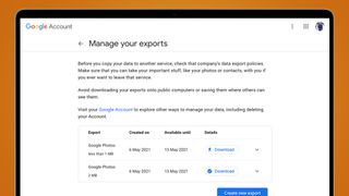 Choosing export settings in Google Takeout for Google Photos