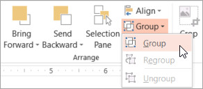 Grouping the watermark and the photograph in PowerPoint using the Group option under the Arrange group of Picture Tools tab