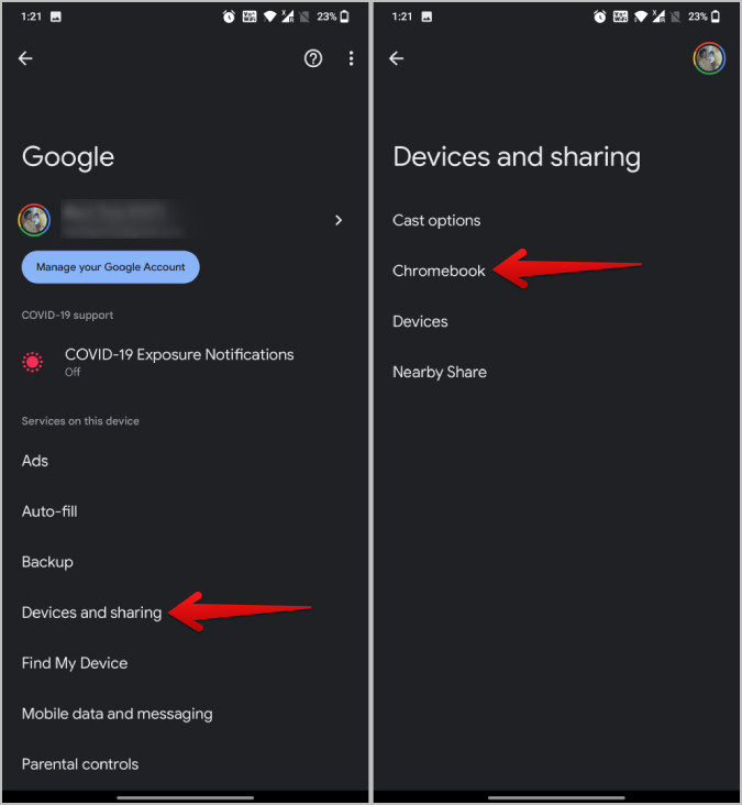 Opening Chromebook Settings on Android