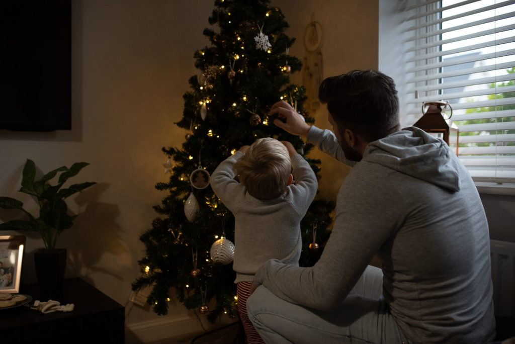 Two side-by-side images showing before and after editing of DIY Christmas photos, demonstrating the impact of post-processing.