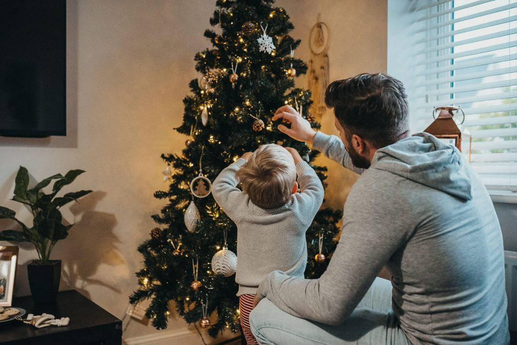 Two side-by-side images showing before and after editing of DIY Christmas photos, demonstrating the impact of post-processing.