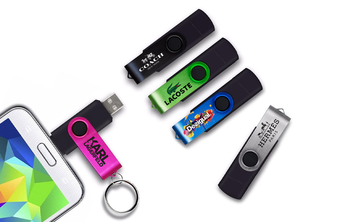 Dual USB flash drive with full color print