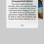 Facebook error message on iPhone stating 'This action is only available to users who have been granted business access to Pages' when trying to upload multiple photos.
