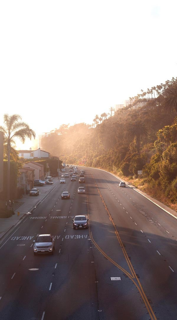 Professionally edited photo of a palm tree-lined highway with optimized exposure