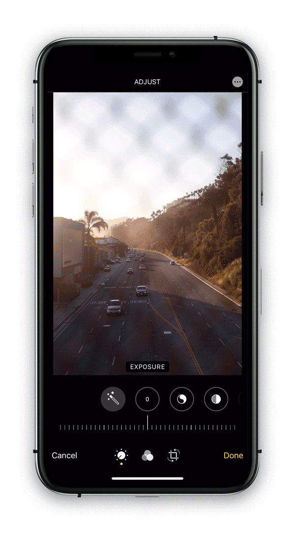 Demonstration of adjusting exposure on an iPhone photo