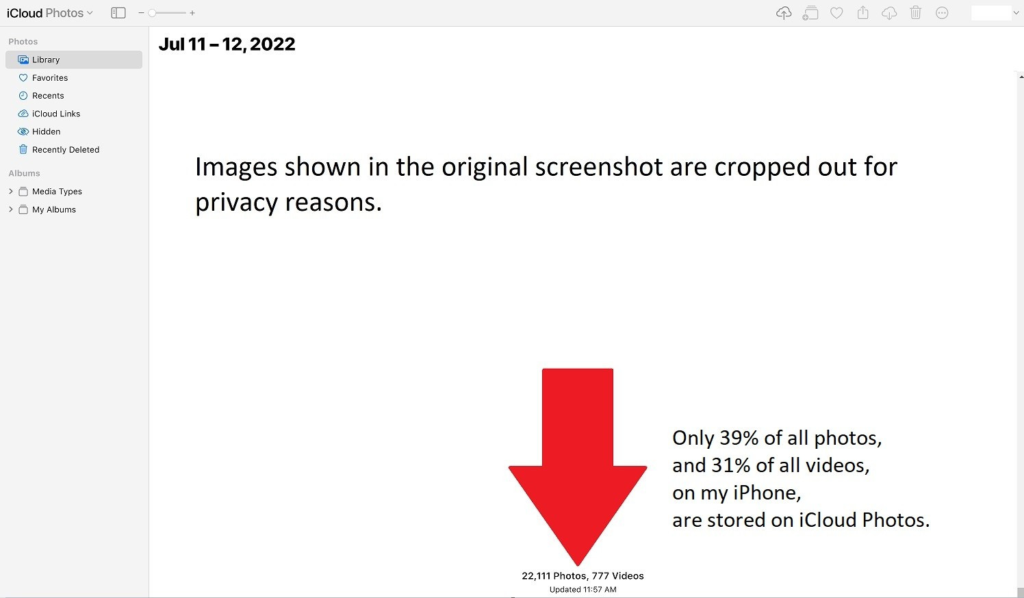 Number of photos and videos stored on iCloud