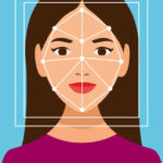 Graphic depicting biometric facial features for passport photo identification.