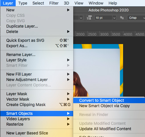 File menu dropdown in Photoshop showing 'Place Embedded' option to insert images.