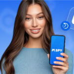 alt text: A person looking at their phone with a frustrated expression, searching for a deleted Instagram photo.