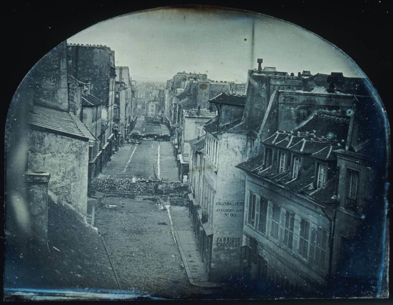 Barricades on rue Saint-Maur, the first photograph printed in a newspaper, in 1848