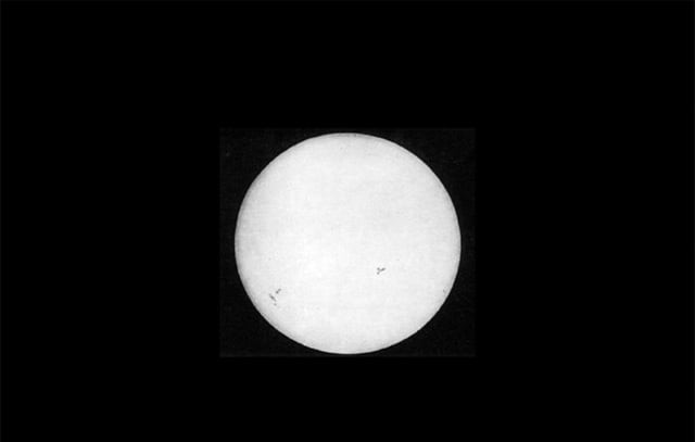 Earliest known photograph of the sun, revealing sunspots, taken in 1845 by Fizeau and Foucault