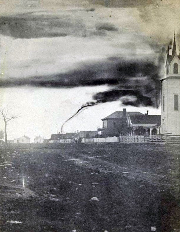 Earliest known photograph of a tornado (again), captured by A.A. Adams in Kansas, 1884