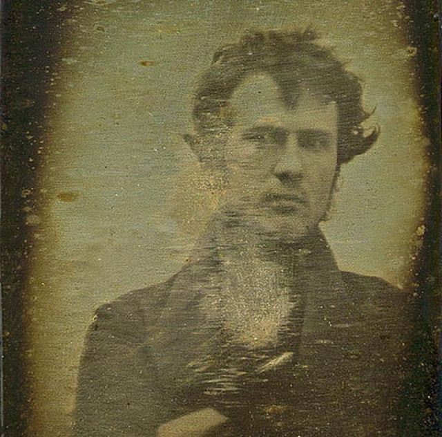 Robert Cornelius self-portrait, the world's first portrait photograph taken in Philadelphia, 1839