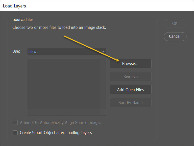 Clicking the Browse option in Photoshop