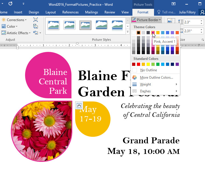 Picture Border options in Word Format tab