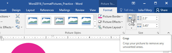 Crop command in Word Format tab