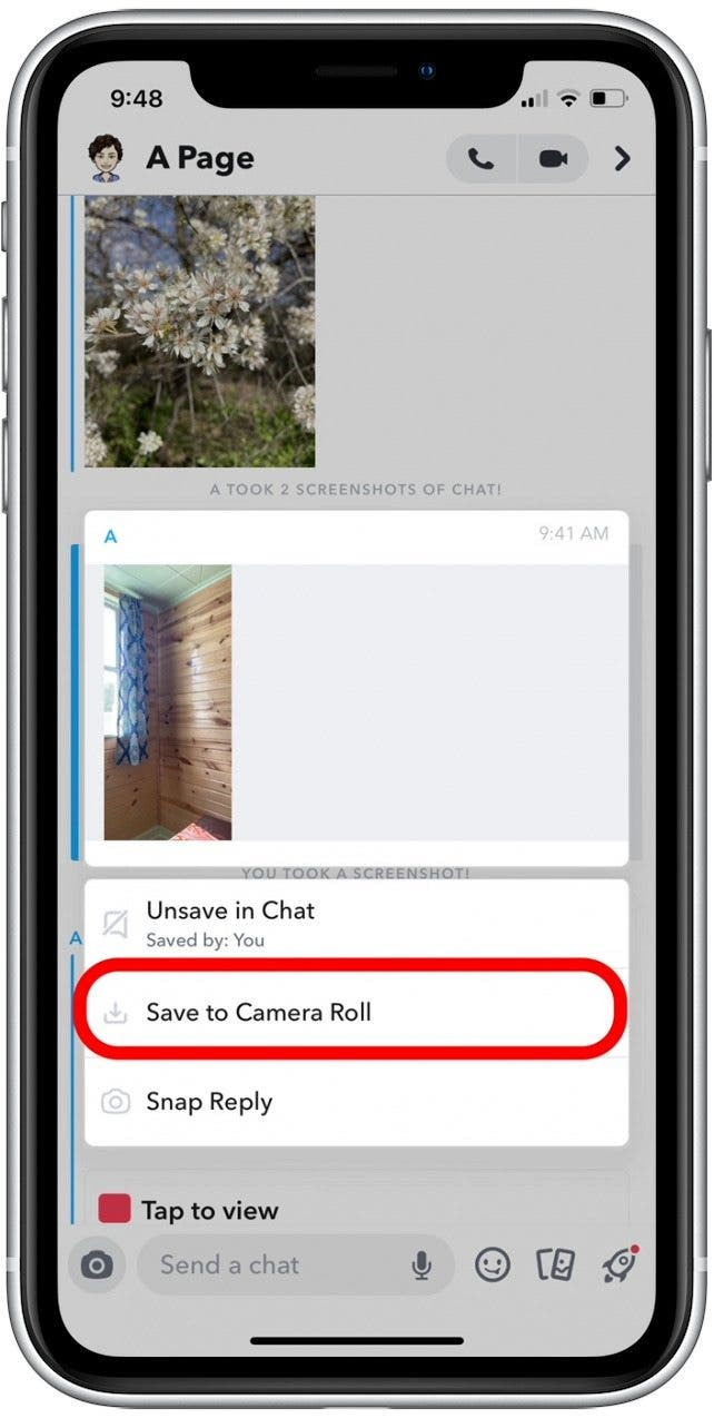 Save to Camera Roll Option for Saved Snap in Chat